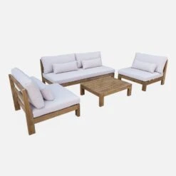 Salon De Jardin Bois Premium 5 Places Couleur : Bois / Beige -Meubles Boutique AC4XXLBG 01