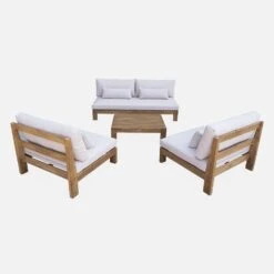 Salon De Jardin Bois Premium 5 Places Couleur : Bois / Beige -Meubles Boutique AC4XXLBG 03