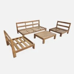 Salon De Jardin Bois Premium 5 Places Couleur : Bois / Beige -Meubles Boutique AC4XXLBG 07