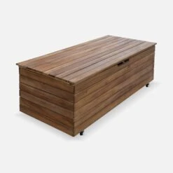 Coffre De Jardin Bois 110L Avec Vérins Et Roulettes -Meubles Boutique ACBOX107NAT 01