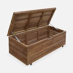 Coffre De Jardin Bois 110L Avec Vérins Et Roulettes -Meubles Boutique ACBOX107NAT 03