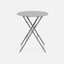 Table De Jardin Bistrot Pliable Métal, 2 Chaises Couleur : Gris Taupe -Meubles Boutique BS60C2BN 02