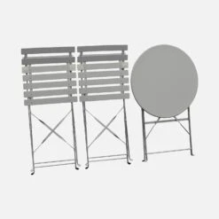 Table De Jardin Bistrot Pliable Métal, 2 Chaises Couleur : Gris Taupe -Meubles Boutique BS60C2BN 05