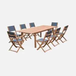 Table De Jardin Extensible Bois , 8 Chaises Couleur : Bois / Anthracite -Meubles Boutique EC240R8AT 01