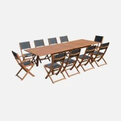 Table De Jardin Extensible Bois, 10 Chaises Couleur : Bois / Anthracite -Meubles Boutique EC300R10AT 01
