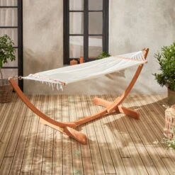 Hamac Sur Pieds En Bois, Toile En Coton Couleur : Blanc 8 Hamac Sur Pieds En Bois, Toile En Coton Couleur : Blanc -Meubles Boutique ECHAMMOCKNAT 07