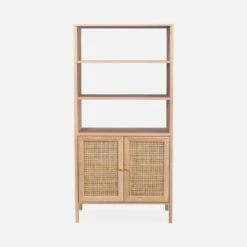 Etagère Bibliothèque Effet Bois Et Cannage, 4 Niveaux -Meubles Boutique IBOBOOKSHELF 02