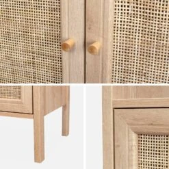 Etagère Bibliothèque Effet Bois Et Cannage, 4 Niveaux -Meubles Boutique IBOBOOKSHELF 04