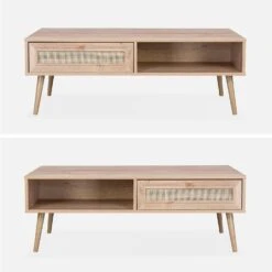 Table Basse Scandinave En Cannage, 1 Tiroir Couleur : Naturel -Meubles Boutique IBOCOFTABLE 03