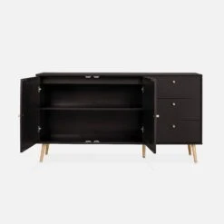 Buffet Scandinave Effet Bois Et Cannage 2 Portes 150 Cm Couleur : Noir -Meubles Boutique IBOSIDEBOAXLBK 03