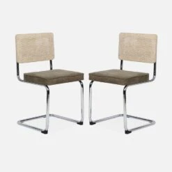 Chaise Cantilever Tissu Et Effet Rotin (lot De 2) Couleur : Taupe -Meubles Boutique ICHRMJTPX2 02