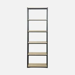 Etagère Bibliothèque Industrielle Métal Et Effet Bois 6 Niveaux Couleur : Noir -Meubles Boutique ILFBK180BN 02