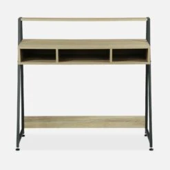 Bureau Métal Et Effet Bois 1 étagère Et 3 Casiers De Rangement -Meubles Boutique ILFDESK100WD 02