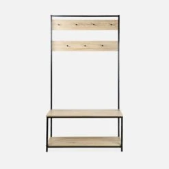 Meuble D'entrée Métal Et Effet Bois 2 Niveaux Et 7 Crochets -Meubles Boutique ILFSHELFRACK 02