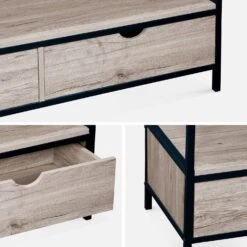 Meuble TV Industriel Métal Et Effet Bois 2 Tiroirs 120 Cm Couleur : Noir -Meubles Boutique ILFTV120BN 04