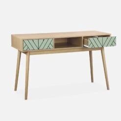Console Effet Bois Naturel 2 Tiroirs Couleur : Vert D'eau -Meubles Boutique IMKDESK120GW 02
