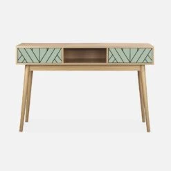 Console Effet Bois Naturel 2 Tiroirs Couleur : Vert D'eau -Meubles Boutique IMKDESK120GW 03