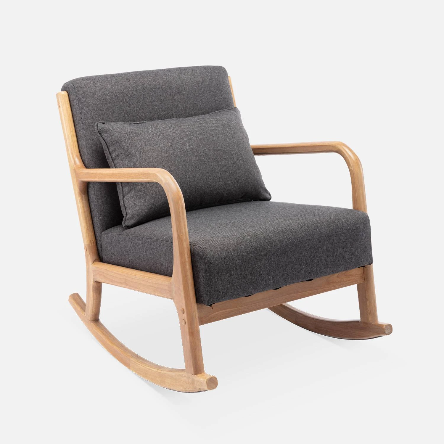 Rocking Chair Scandinave Bois Et Tissu Couleur : Gris Foncé 3 Rocking Chair Scandinave Bois Et Tissu Couleur : Gris Foncé – Image 3