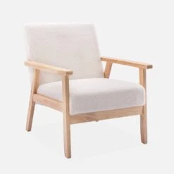 Fauteuil Scandinave Bouclettes Et Bois D'hévéa -Meubles Boutique ISKACLS1BOUCL 01