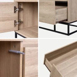 Meuble TV Métal Et Effet Bois 2 Espaces De Rangement 160 Cm -Meubles Boutique ISMGVS160NAT 04