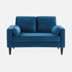 Canapé 2 Places Vintage Velours Pieds Bois D'hévéa Couleur : Bleu 10 Canapé 2 Places Vintage Velours Pieds Bois D'hévéa Couleur : Bleu -Meubles Boutique ISOF2VVBD 02
