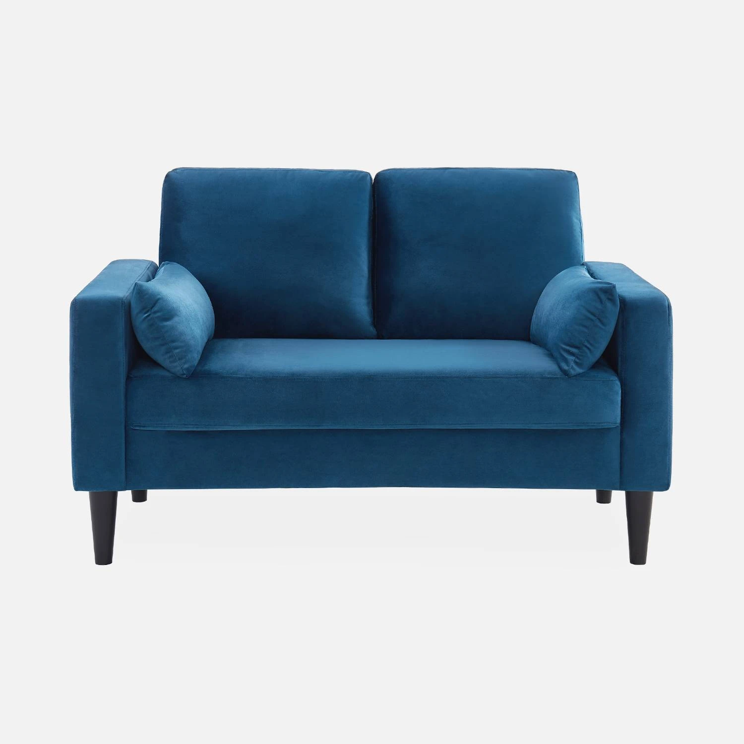 Canapé 2 Places Vintage Velours Pieds Bois D'hévéa Couleur : Bleu 4 Canapé 2 Places Vintage Velours Pieds Bois D'hévéa Couleur : Bleu – Image 4