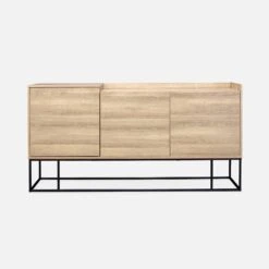 Buffet Métal Et Effet Bois 3 Portes 160 Cm -Meubles Boutique ISTBL160NAT 02