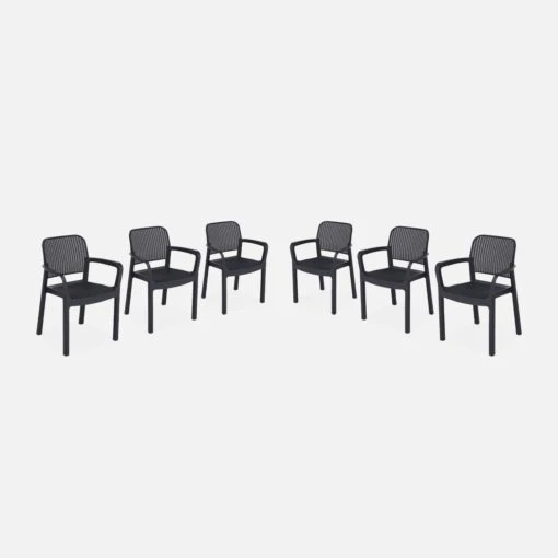 Chaise De Jardin Empilable Résine Plastique (lot De 6) Couleur : Graphite -Meubles Boutique PLKSARMX6BK 01