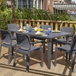 Chaise De Jardin Empilable Résine Plastique (lot De 6) Couleur : Graphite -Meubles Boutique PLKSARMX6BK 03