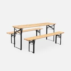 Table Bois + 2 Bancs Pliable, 6 Places -Meubles Boutique RECWD180SET 01