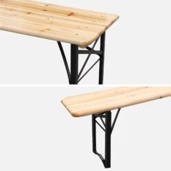 Table Bois + 2 Bancs Pliable, 6 Places -Meubles Boutique RECWD180SET 05
