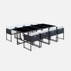 Table De Jardin Encastrable Résine Tressée, 8 Chaises Couleur : Marron -Meubles Boutique WK8CUBEBN 01