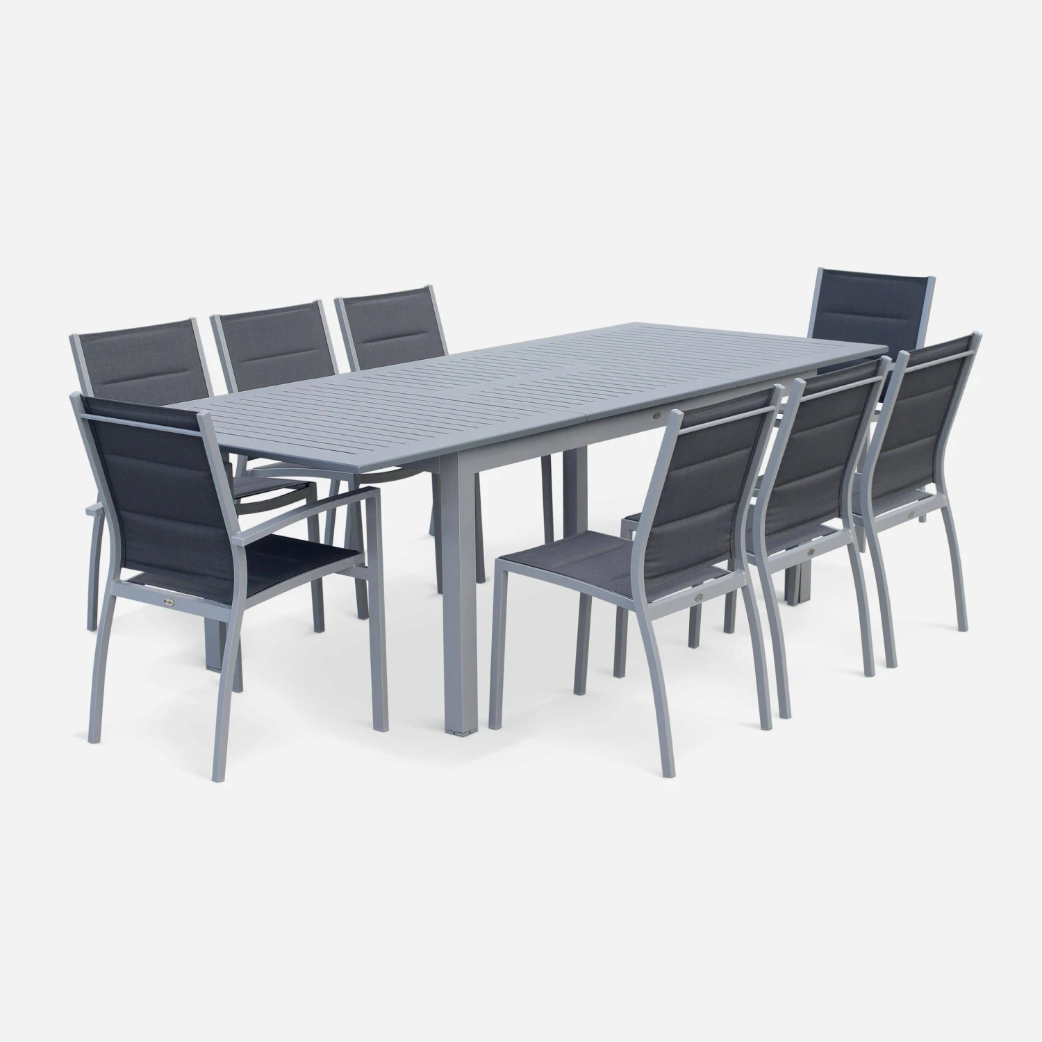 Table De Jardin Extensible Aluminium, 8 Chaises Couleur : Gris / Gris Foncé 2 Table De Jardin Extensible Aluminium, 8 Chaises Couleur : Gris / Gris Foncé – Image 2