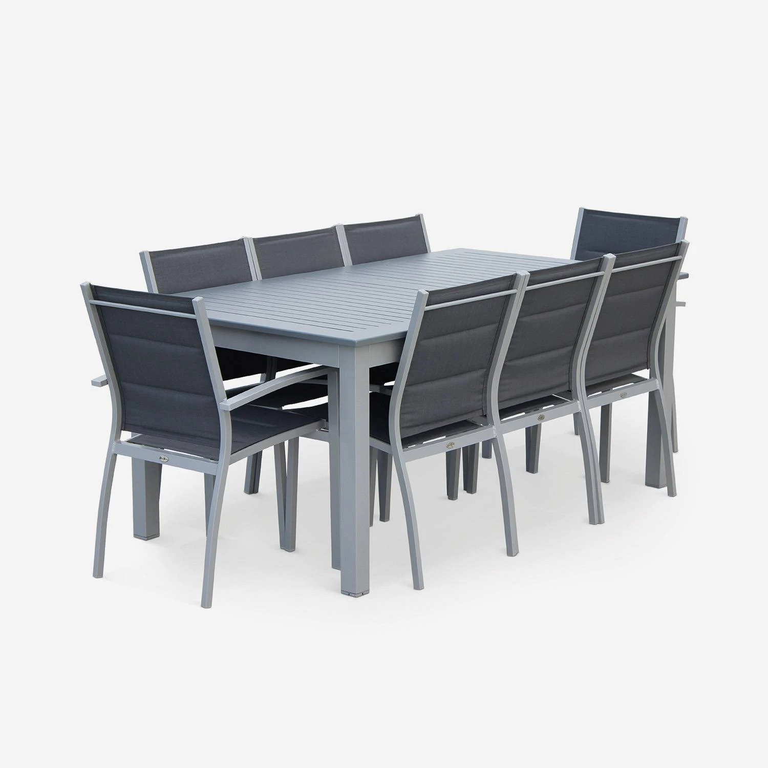 Table De Jardin Extensible Aluminium, 8 Chaises Couleur : Gris / Gris Foncé 3 Table De Jardin Extensible Aluminium, 8 Chaises Couleur : Gris / Gris Foncé – Image 3