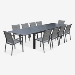 Table De Jardin Extensible Aluminium, 10 Chaises 11 Table De Jardin Extensible Aluminium, 10 Chaises -Meubles Boutique XTSAF335R10CO 01