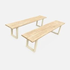 Banc 3 Places Acacia Brossé Clair, Structure Acier (lot De 2) Couleur : Ivoire -Meubles Boutique ac180benchivose cd1e9667dc4ce1137aeec292c8b9d241