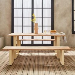 Table De Jardin 6 Places En Bois Avec Bancs Couleur : Ivoire