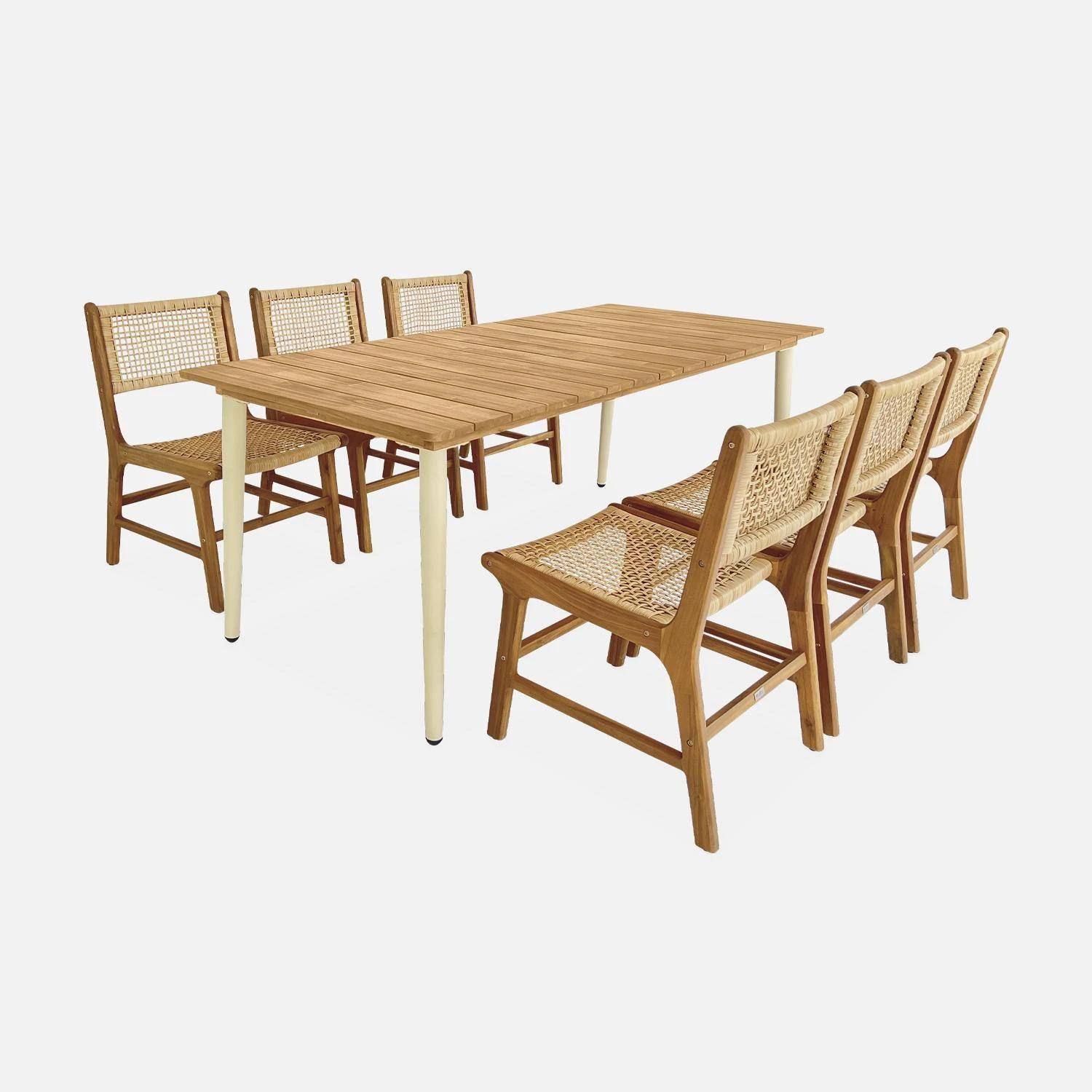 Table De Jardin Bois Et Métal + 6 Chaises En Cannage Et Bois Couleur : Ivoire 3 Table De Jardin Bois Et Métal + 6 Chaises En Cannage Et Bois Couleur : Ivoire – Image 3