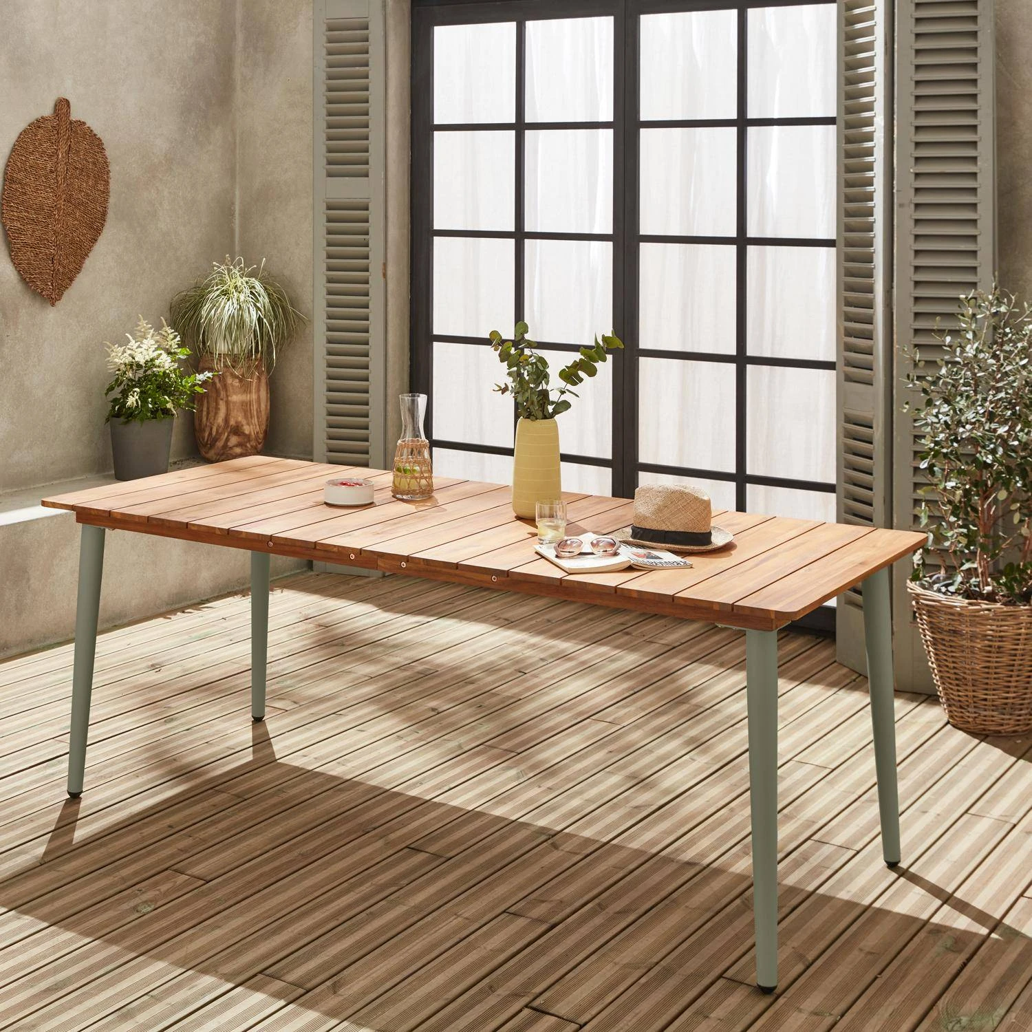 Table De Jardin Bois Et Métal 8 Places Couleur : Savane 2 Table De Jardin Bois Et Métal 8 Places Couleur : Savane – Image 2