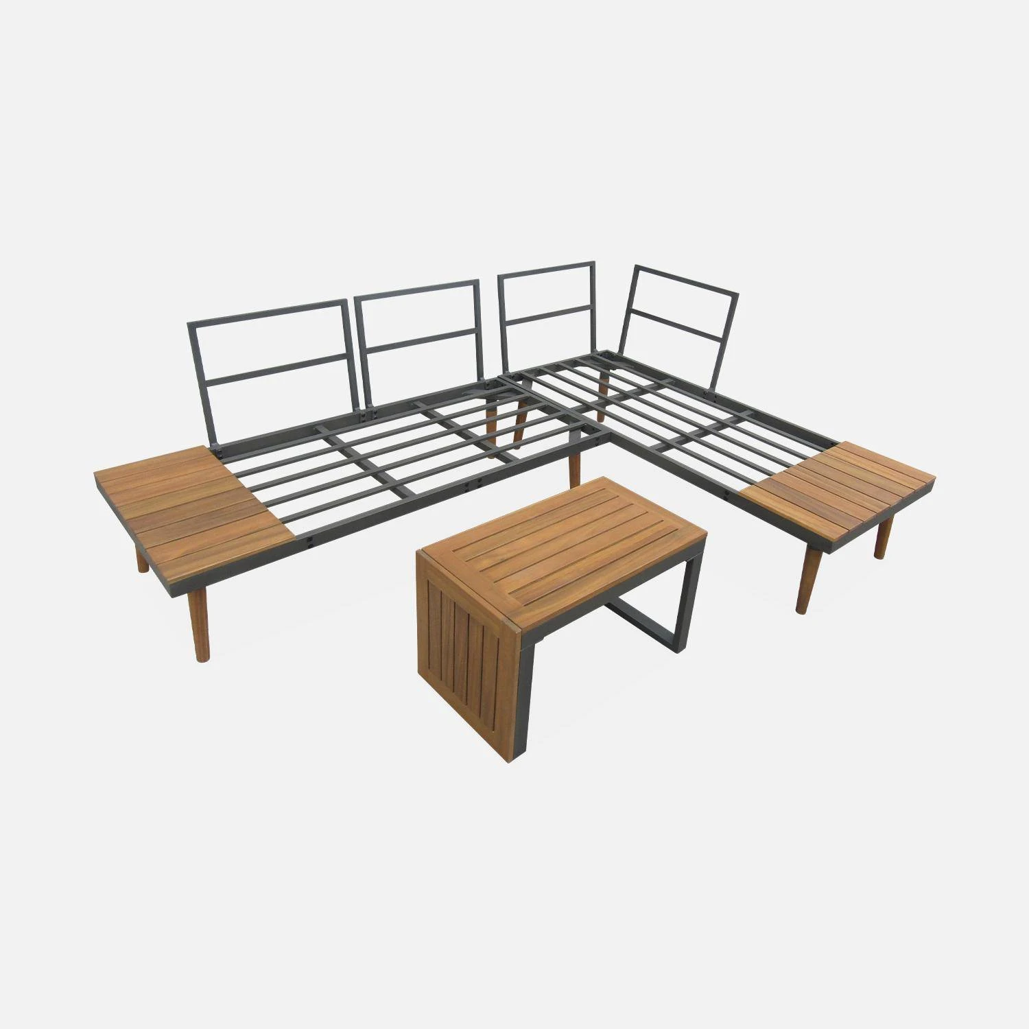 Salon De Jardin Modulable Aluminium Et Acacia, 4 Places Couleur : Anthracite 6 Salon De Jardin Modulable Aluminium Et Acacia, 4 Places Couleur : Anthracite – Image 6