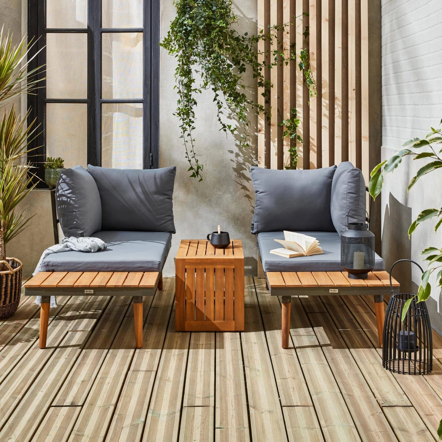 Salon De Jardin Modulable Aluminium Et Acacia, 4 Places Couleur : Anthracite 3 Salon De Jardin Modulable Aluminium Et Acacia, 4 Places Couleur : Anthracite – Image 3