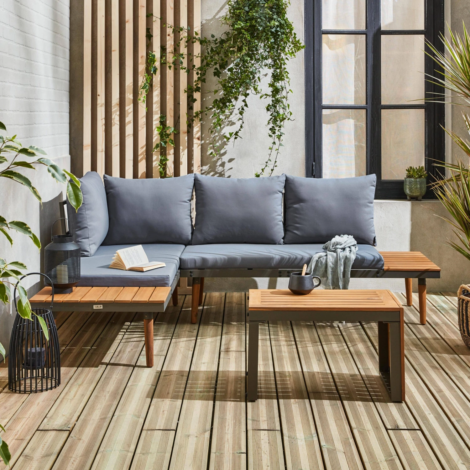 Salon De Jardin Modulable Aluminium Et Acacia, 4 Places Couleur : Anthracite 1 Salon De Jardin Modulable Aluminium Et Acacia, 4 Places Couleur : Anthracite