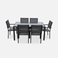 Table De Jardin Aluminium Et Textilène, 6 Chaises Empilables Couleur : Anthracite / Gris -Meubles Boutique af150r6at a082680ce0cc2b70ce6a07109c40df0d