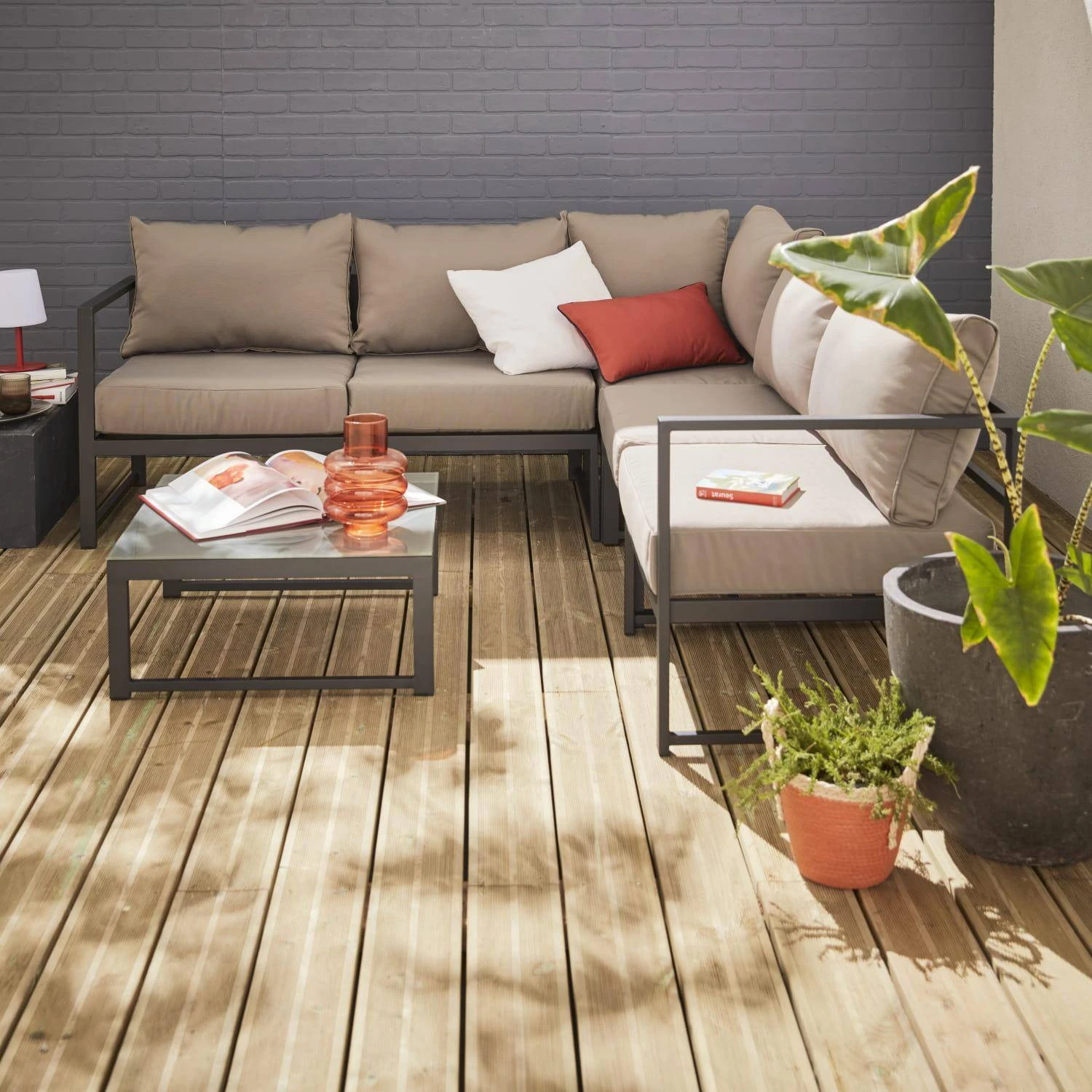 Salon De Jardin D'angle Aluminium 5 Places Couleur : Anthracite / Taupe 1 Salon De Jardin D'angle Aluminium 5 Places Couleur : Anthracite / Taupe