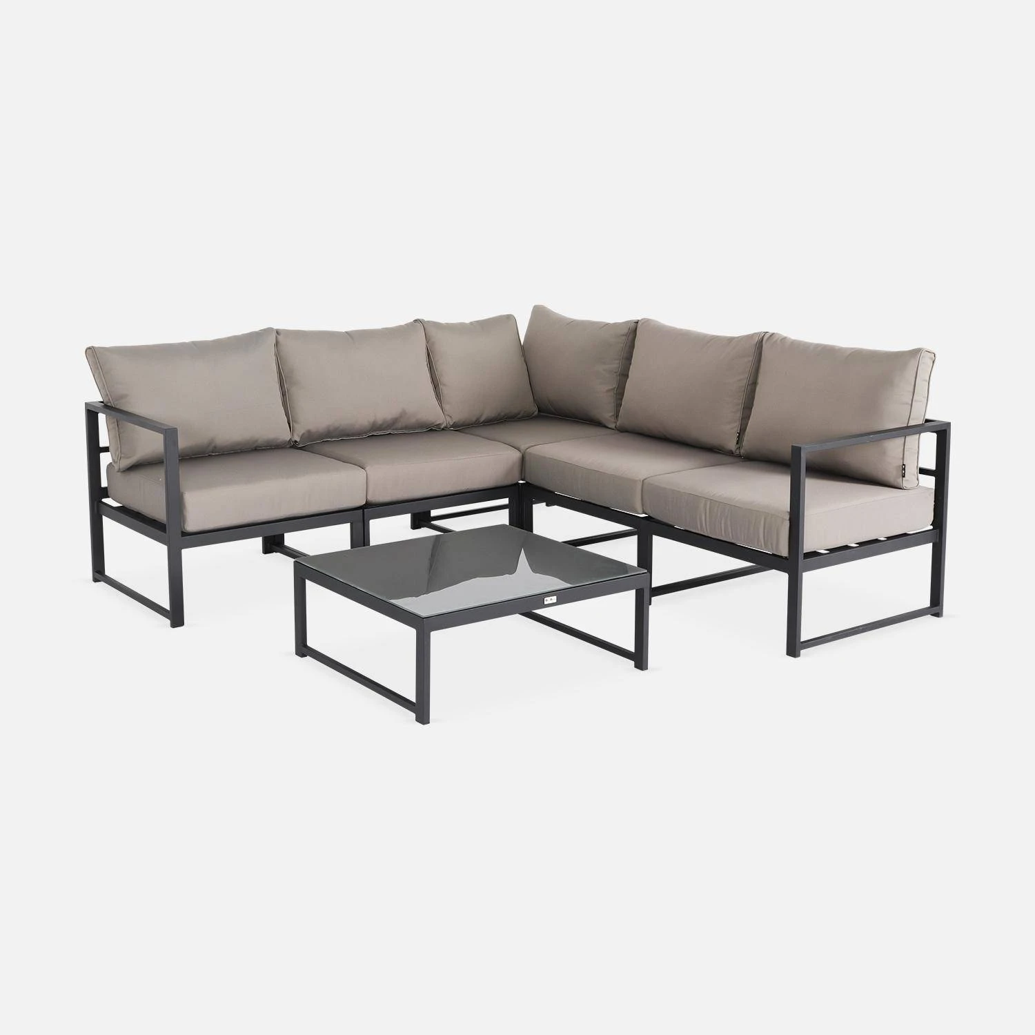 Salon De Jardin D'angle Aluminium 5 Places Couleur : Anthracite / Taupe 2 Salon De Jardin D'angle Aluminium 5 Places Couleur : Anthracite / Taupe – Image 2