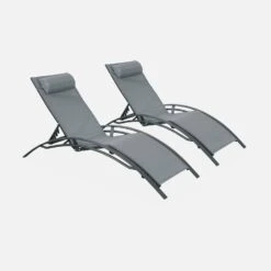 Bain De Soleil Aluminium Textilène, Multi Positions (lot De 2) Couleur : Anthracite / Gris -Meubles Boutique afloungeatx2 41c740d685a7cc9d90b5075cc7ceaa35
