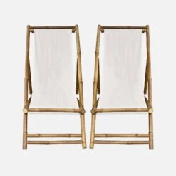 Lot De 2 Chiliennes Bambou , Toile Naturelle Pliable, Multi Positions -Meubles Boutique bambchilx2nat 3b2e89b311be4c41a72f5150f3d98aef