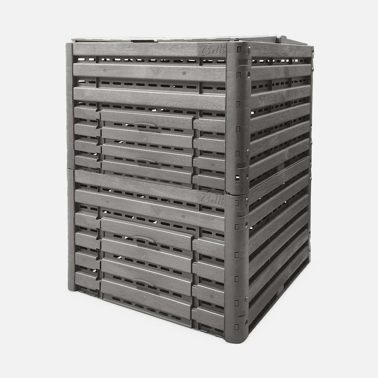 Lot De 2 Composteurs De Jardin Noirs, Plastique Recyclé, Double Ouverture, 400L 2 Lot De 2 Composteurs De Jardin Noirs, Plastique Recyclé, Double Ouverture, 400L – Image 2