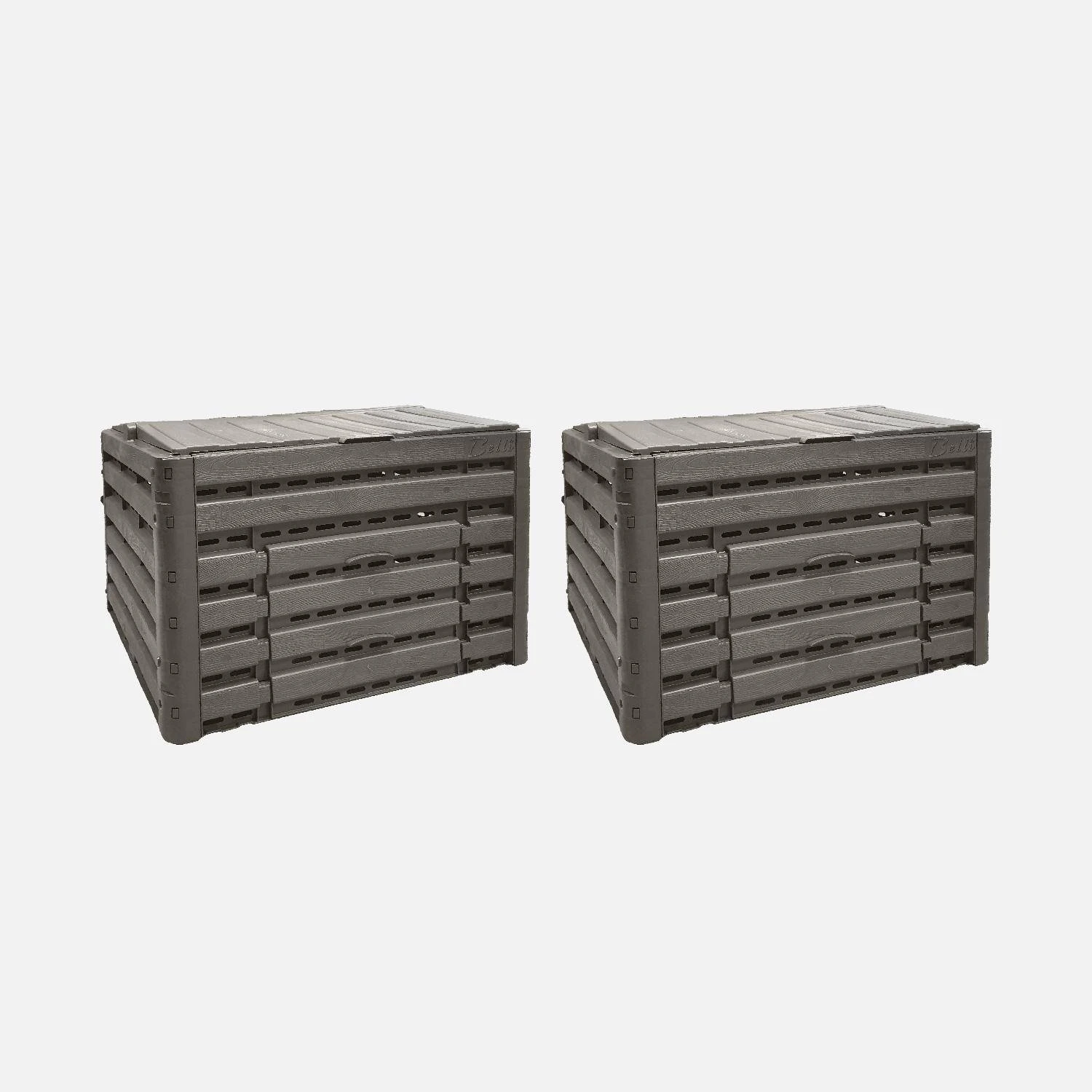 Lot De 2 Composteurs De Jardin Noirs, Plastique Recyclé, Double Ouverture, 400L 1 Lot De 2 Composteurs De Jardin Noirs, Plastique Recyclé, Double Ouverture, 400L