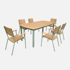 Table De Jardin Bois Et Aluminium 190cm, 6 Chaises Empilables -Meubles Boutique ec190r6aseggy 83097809a191a9b3a2cfe94671bad118